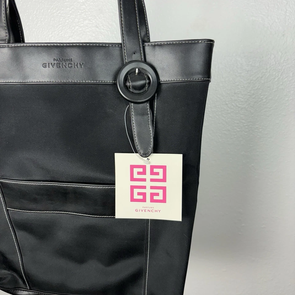 NEW GIVENCHY Parfums Nylon Tote Beach Bag Faux Leather Straps Black NWT - Image 2 of 4