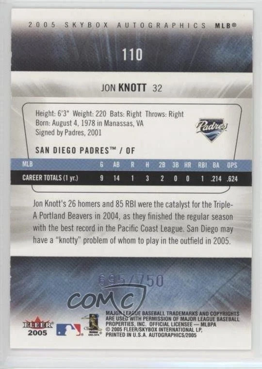 2005 Skybox Autographics /750 Jon Knott #110 - Image 2 of 2