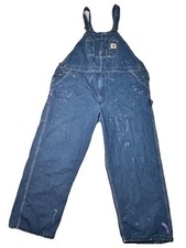 Carhartt R07 DST 46x30 Denim Bib Overalls Paint Splatter Distressed Y2K Workwear