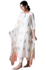 GoSriKi Women's Cotton Blend Straight Printed Kurta with Pant & Dupatta (Nair...