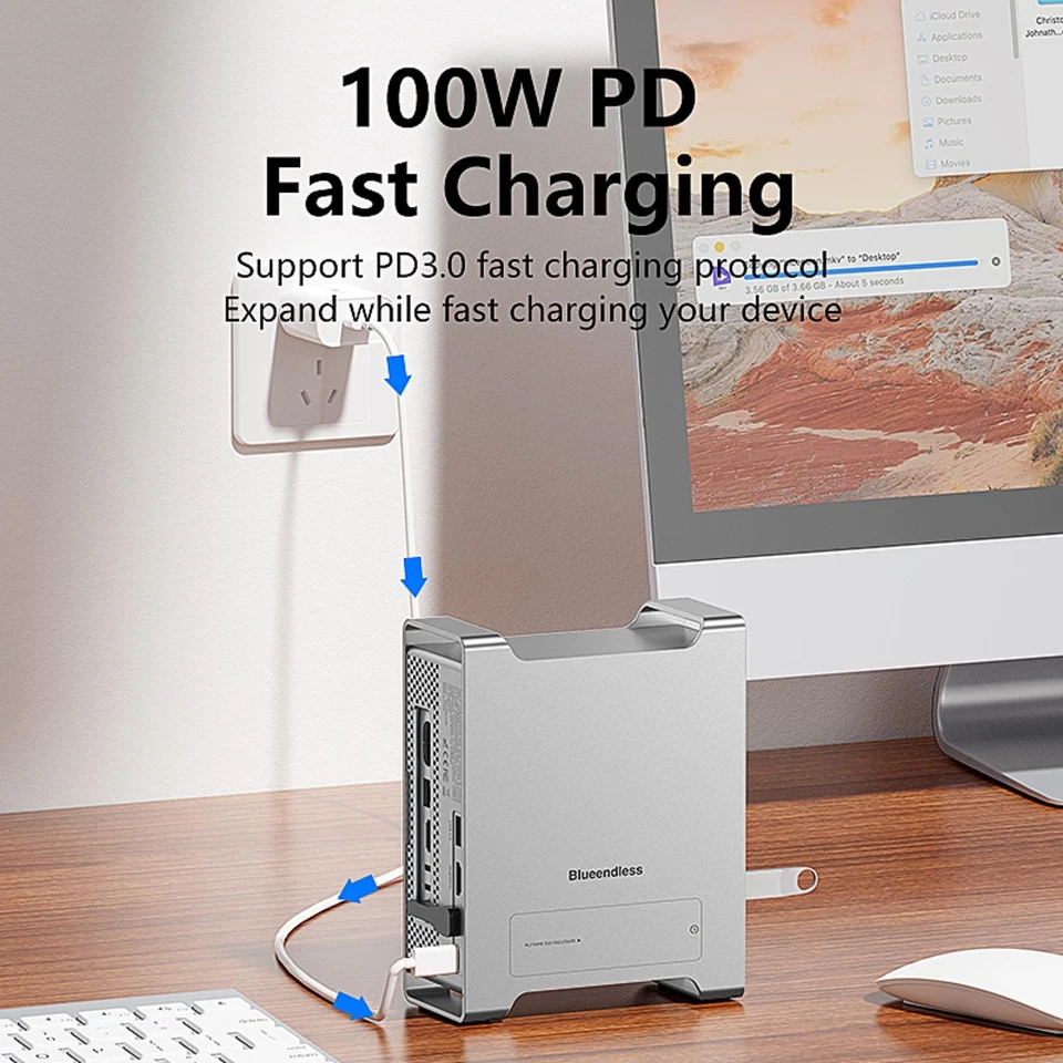 Stand USB C Hub M.2 NVMe SSD Enclosure for Mac Mini M4/M4 Pro Docking Station - Image 3 of 4