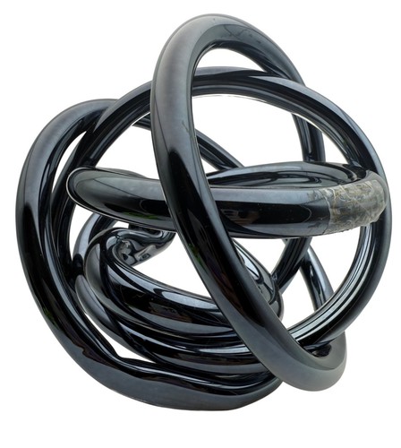 Infinity Knot Art Glass Sculpture Black Metallic Hand Blown Glass Home Decor