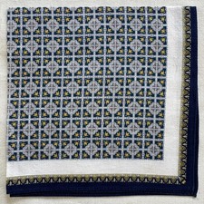 Fazzoletto vintage in cotone navy modello medaglione geometrico tasca quadrato 16"~P
