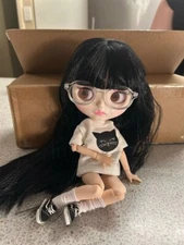 Takara 12" Neo Blythe Nude doll dudu pink lips makeup black long hair Joint body