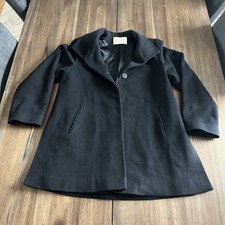 Fleurette Black Stand Collar 100% Wool Coat Size 8