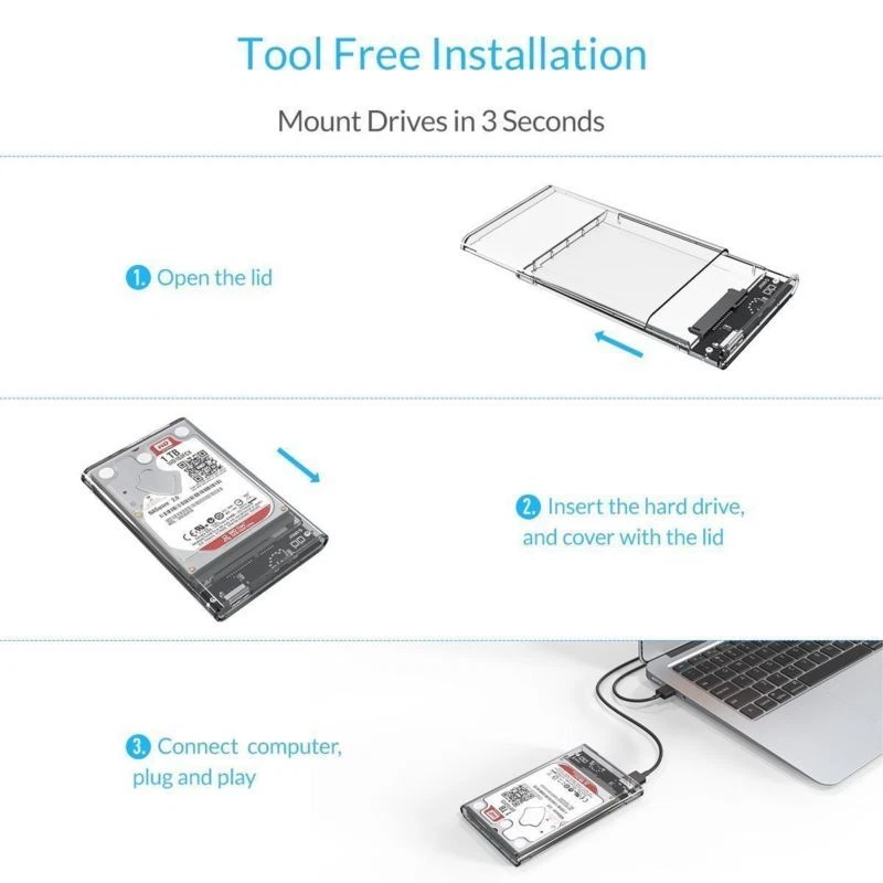 ORICO 2.5 Inch SATA HDD/SSD Enclosure Caddy USB 3.0 for External Hard Drive Disk - Image 2 of 4
