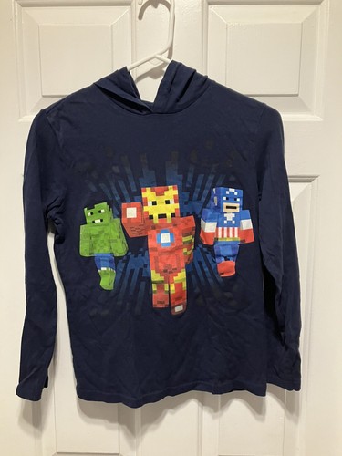 Marvel Minecraft Shirt Youth m hoodie Hulk Ironman Captain America boy blue
