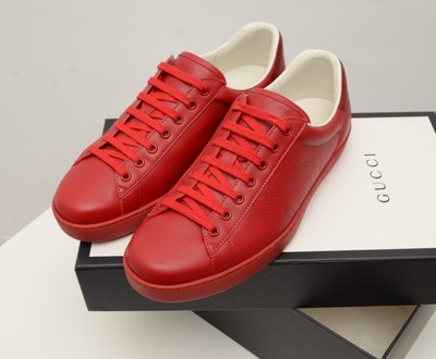 Male size 10 Gucci sneakers. They are red and very comfortable. GUCCI Red Leather GG Embossed Low Top Men main image 4