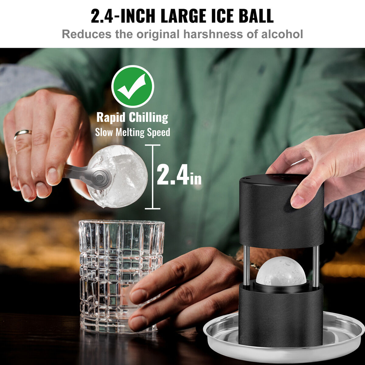 VEVOR Ice Ball Press Ice Ball Maker 2.4/60 mm Ice Press Kit for Whiskey  Black
