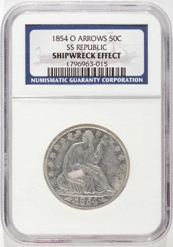 1854-O Seated Liberty Half Dollar Arrows 50c SS Republic Shipwreck Effect NGC