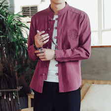 Uomo Cotone Lino Cappotto Giacca Ttang Abito Hanfu Manica Lunga Alla Coreana Top