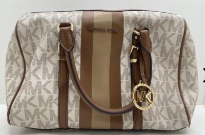Michael Kors Vanilla PVC Bedford Travel Medium Logo Stripe Satchel Bag Purse | eBay Michael Kors Vanilla PVC Bedford Travel Medium Logo Stripe Satchel Bag Purse | eBay