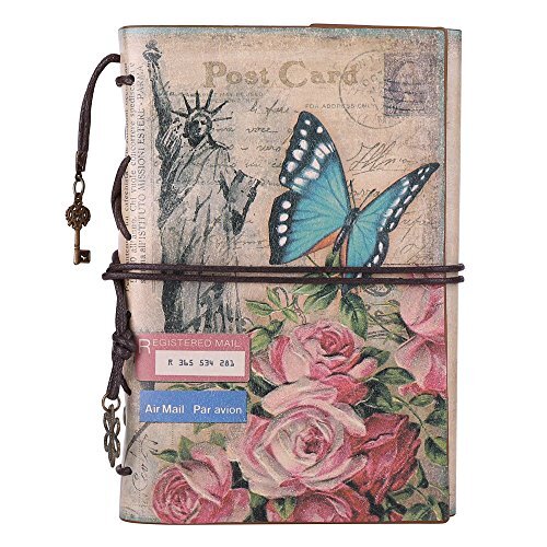 Leather Journal Notebook,  Vintage Travel Journal for Women A6 Flowers