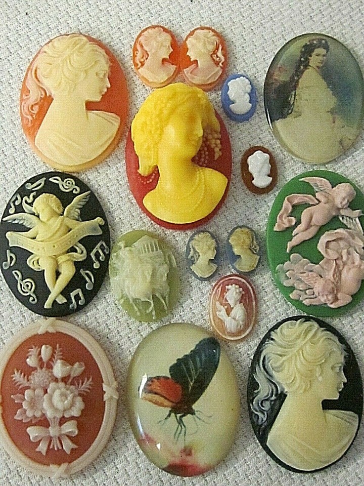 SALE * VTG CAMEOS 3-D 40x30mm HUGE 16 LOT JEWELRY RESIN - Foto 11