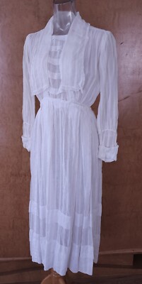 Antique EDWARDIAN Ladies' Cotton Gauze & Lace Lawn Dress | eBay