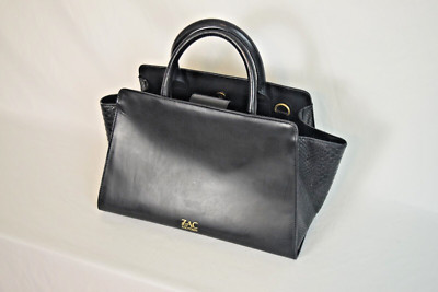 ZAC Zac Posen Eartha Top Satchel Black Leather Medium Purse Bag Handle Crossbody