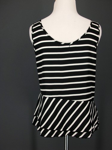 GAP Top S Black White Breton Striped Peplum Tank Blouse - Picture 3 of 5