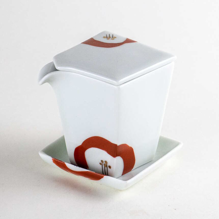 Arita Mercancías Japonés Soja Salsa Olla Artesanía Flor Roja Omoi-Hana Hecho En