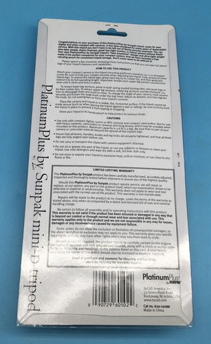 New Sunpak Platinum Plus Mini D Camera Tripod 11.5" 360 Movement With Pouch - Picture 2 of 5