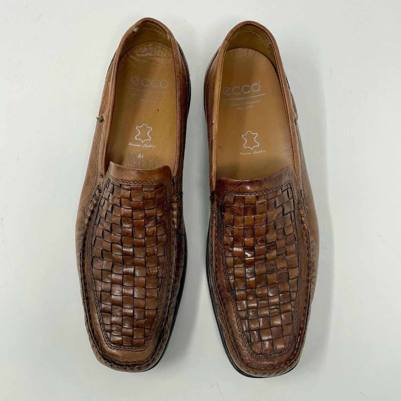 Scarpe eleganti slip on ECCO da uomo in pelle marrone intrecciata taglia 45 US 11 11 5