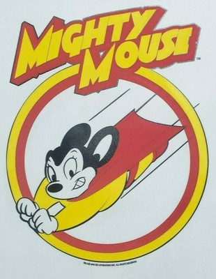 Mighty Mouse Flying Logo Iron On Heat Transfer 12x15'' Large
