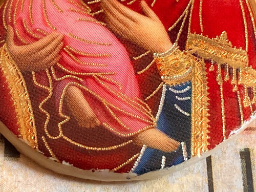 RARE RELIC mother pearl Our Lady of Vladimir : stunning hand painted with chain - Picture 7 of 10