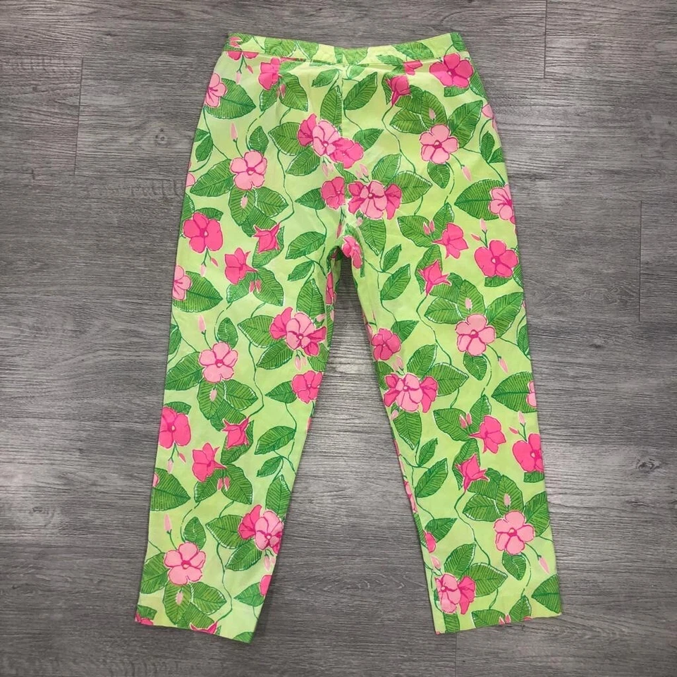 Pantalones para mujer Lilly Pulitzer 8 mezcla de algodón tropical hawaiano floral cremallera lateral Foto 2 de 4