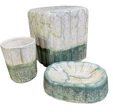 3 PC CERAMIC BATHROOM SET TISSUE COVER TOOTHBRUSH SOAP HOLDER GREEN Marble