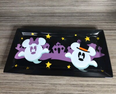 Disney Ceramic 7x14in Halloween Ghost Mickey & Minnie Serving Tray 