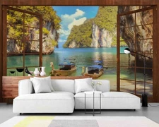 3D Window Landscape Self-adhesive Removeable Wallpaper Wall Mural Sticker 23