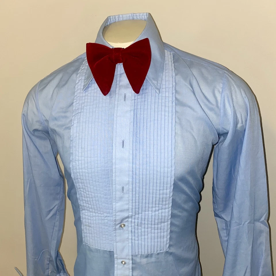 Camisa Esmoquin After Six Volantes Azules De Colección Años 70 80 Retro Boda Baile de graduación Para Hombres 15 33 34 Foto 2 de 4