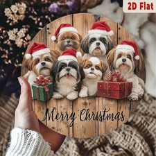 Round Aluminum Tin Metal Signs Home D cor Wall Art Cute Shih Tzu-like Dogs in Sa