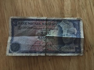 Vintage cir 1967-72  Bank Negara MALAYSIA 1 Satu Ringgit  Bank Note Collection