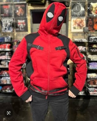 Marvel Deadpool Hot Topic Red Black Costume Full Zip Hoodie MEDIUM 