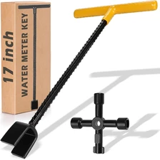 17 Inch Water Meter Key with 4 Way Multi-Functional Utilities Key, Enforced Reba