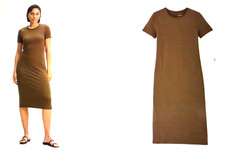 Everlane The Form Dress Small Midi Short Sleeve Crew Neck Supima Cotton Cocoa