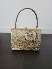 Gold Floral Pattern Japanese Bag Handbag Kimono Accessories Used Japan