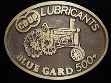 OE09136 NOS VINTAGE 1970s  BLUE GARD 500  CO-OP FARMING SOLID BRASS BUCKLE