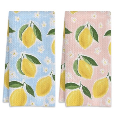 Lemon Fruit Floral Hand Towels 2 PCS 16x24 Inch Absorbent Kitchen Dish Decor