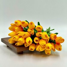 30 PC Real Touch Stem Yellow Orange Faux Tulip Bouquet Decor