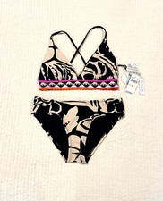 NEW - Trina Turk Reversible Bikini Set Black Cream Size 10 Retail - 190