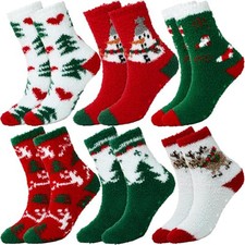 6 Pairs Christmas Socks Women - Fuzzy Medium 6 Pairs Christmas Socks -01