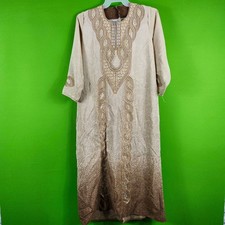 Embroidered Ombre Tan Kaftan Dress With Sequins  Tassel Detail Zipper Closure