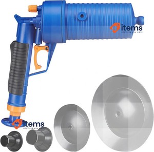 Relaxdays Drain Cleaner, Compressed Air Pipe Unblocker 4 Attachments Blue