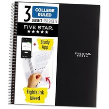Spiral Notebook  Study App, 3 Subject, College 1 Count Pack of 1 Black