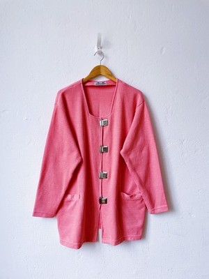 Vintage Strickjacke Gr. XL Rosa Y2K Schnallen Scandi Cardigan 90s Trend Retro