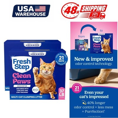 Fresh Step Clean Paws Clumping Cat Litter Febreze 37 lb 2 Pack