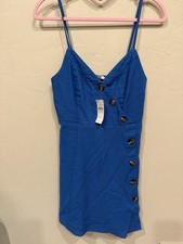 NWT American Eagle royal blue linen button detail dress XS Short