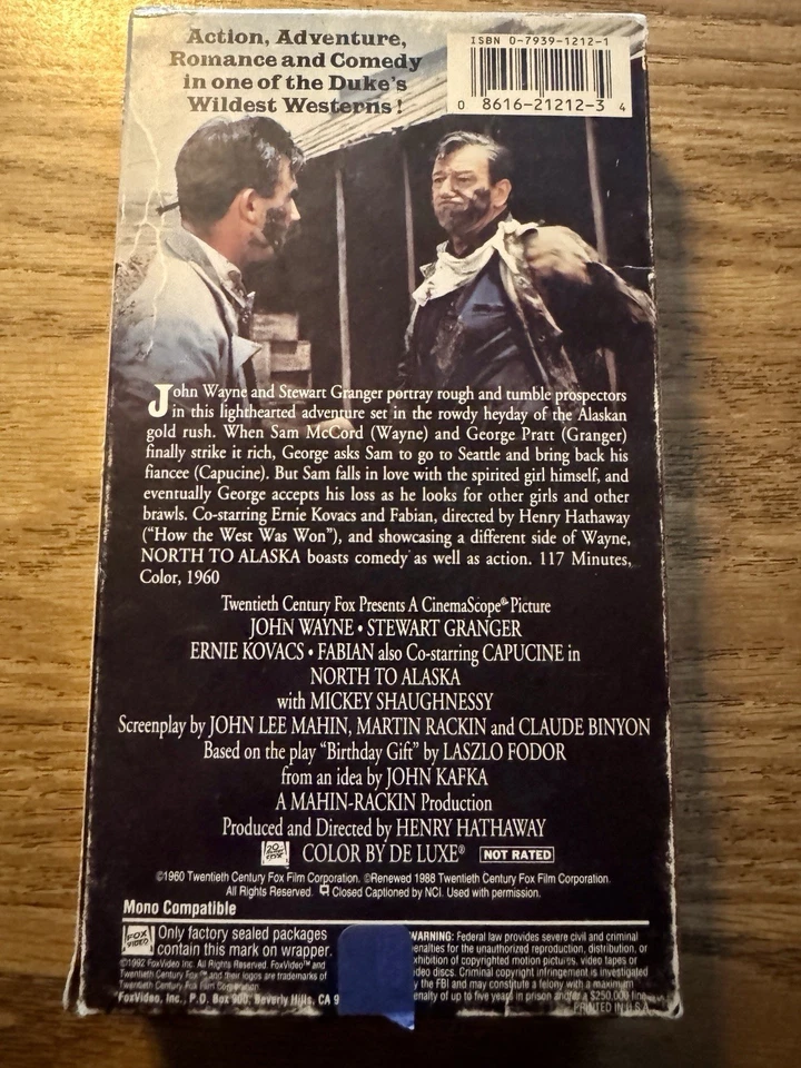 North to Alaska (VHS, 1992) Джон Уэйн, Капуцин, Фабиан, Эрни Ковач - Изображение 2 из 4