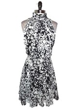 JUST TAYLOR Size 12 Blouson Dress Black White Floral Sleeveless Knee Length